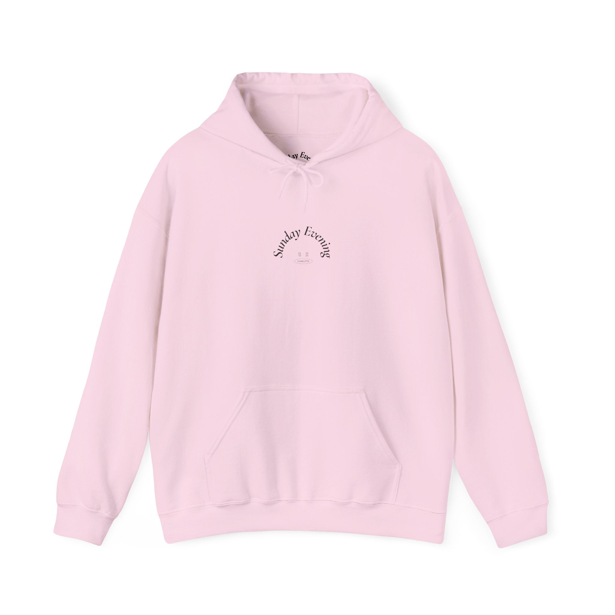 Sunday Evening Hoodie — Minimal Curved Text Pullover
