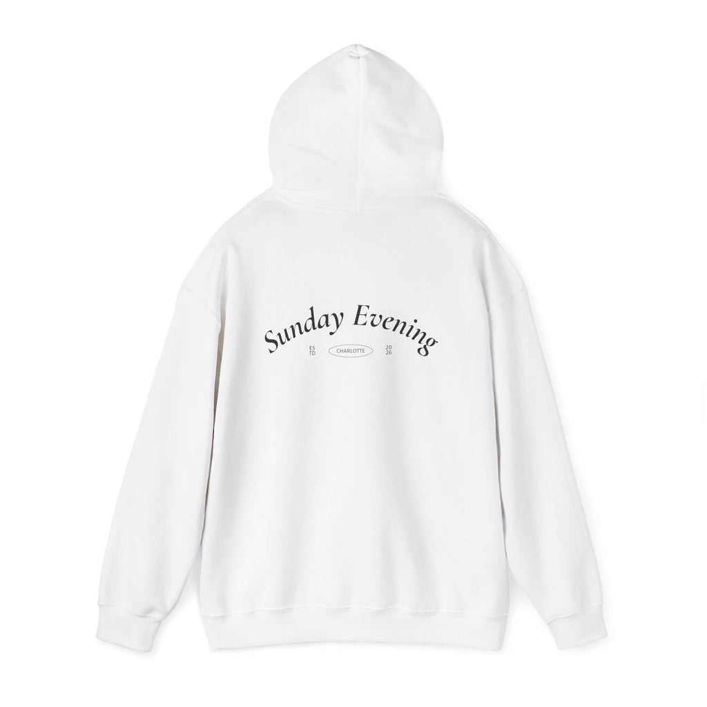 Sunday Evening Hoodie — Minimal Curved Text Pullover