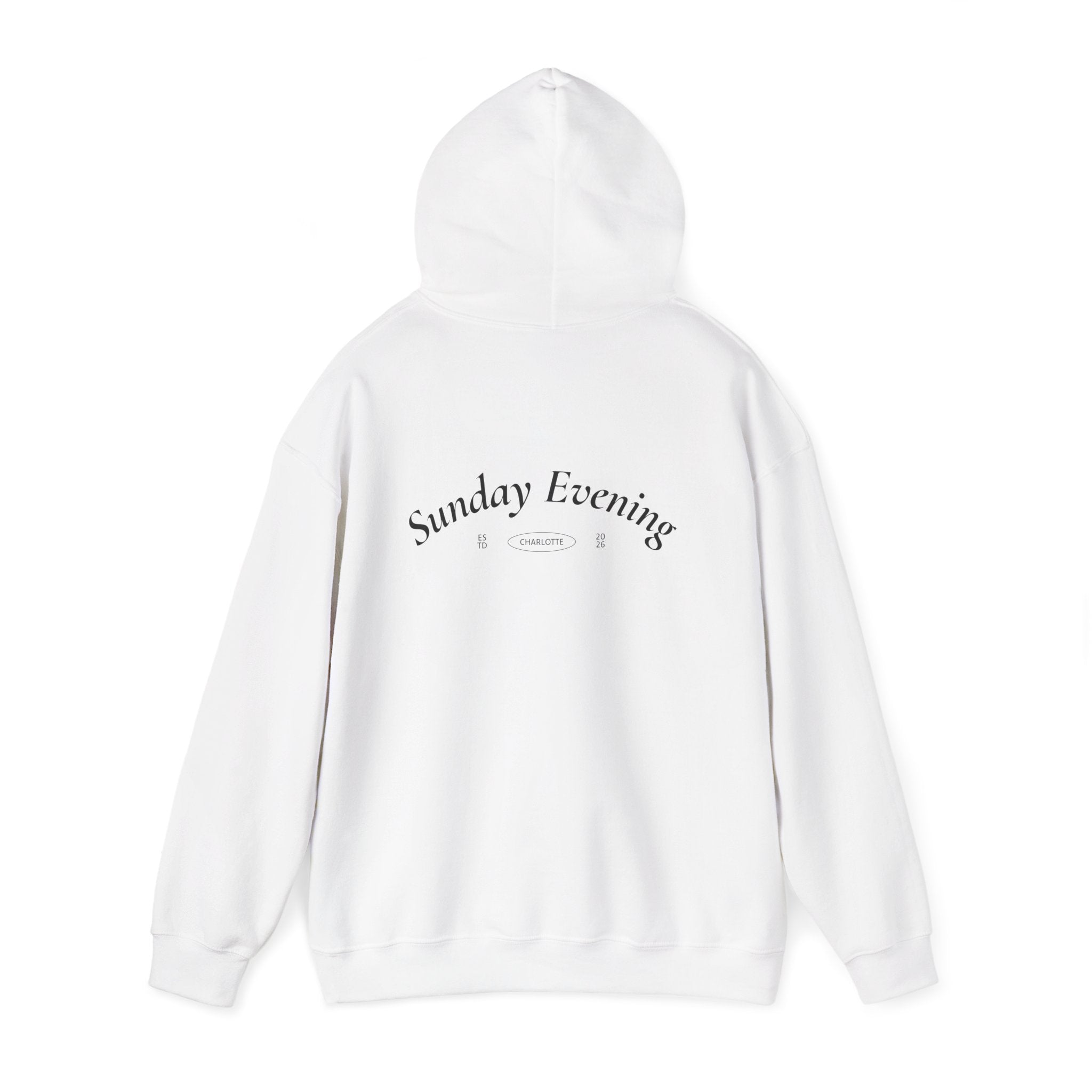 Sunday Evening Hoodie — Minimal Curved Text Pullover