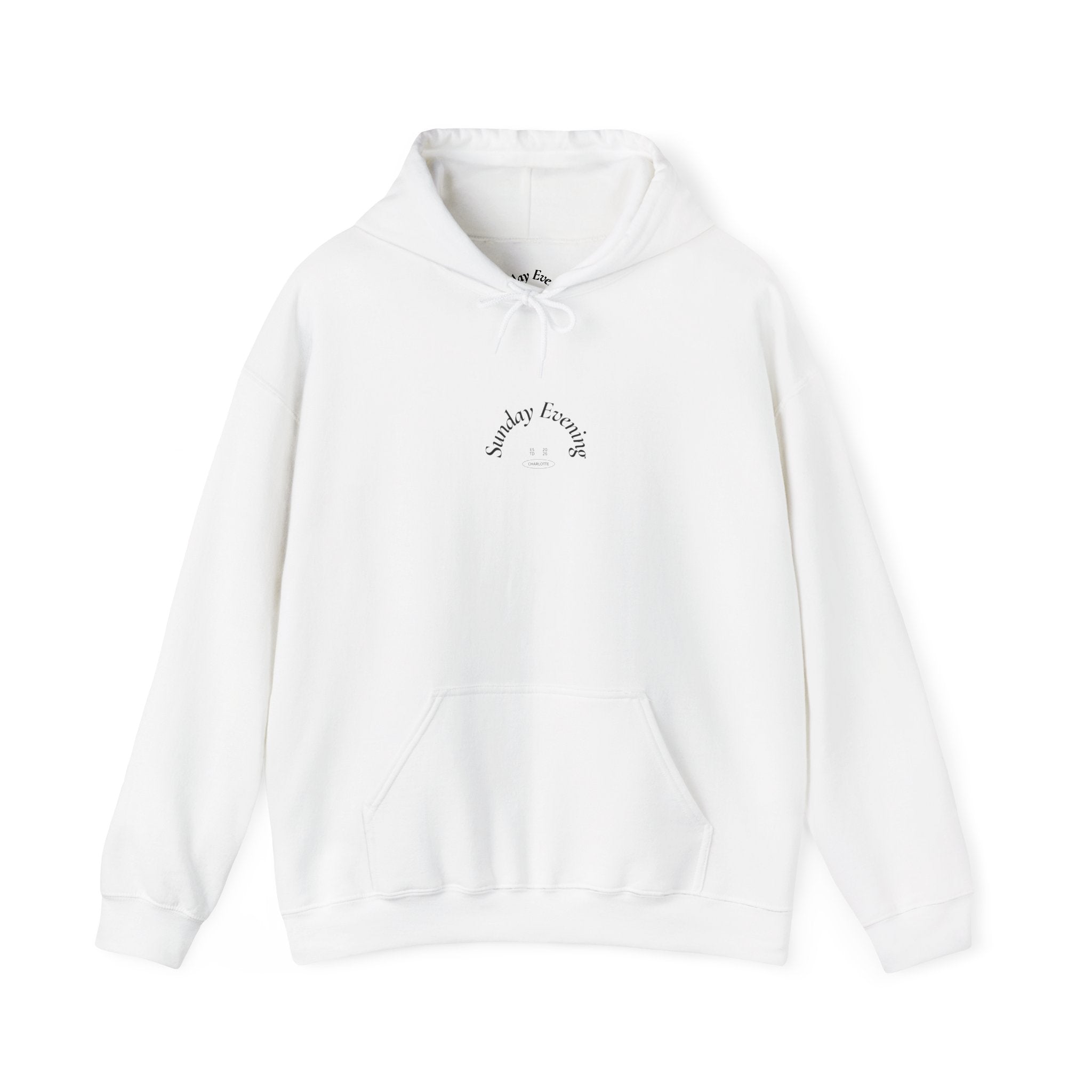 Sunday Evening Hoodie — Minimal Curved Text Pullover