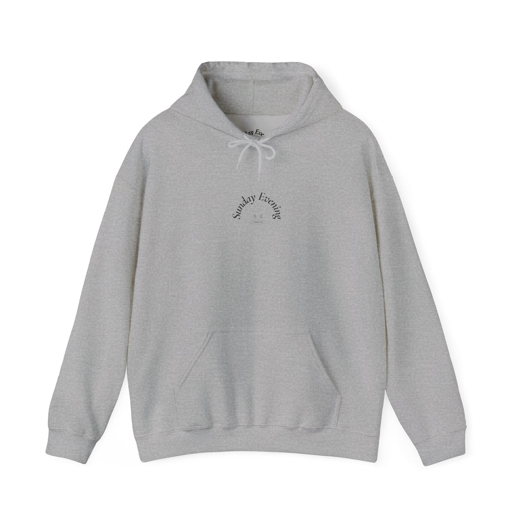 Sunday Evening Hoodie — Minimal Curved Text Pullover