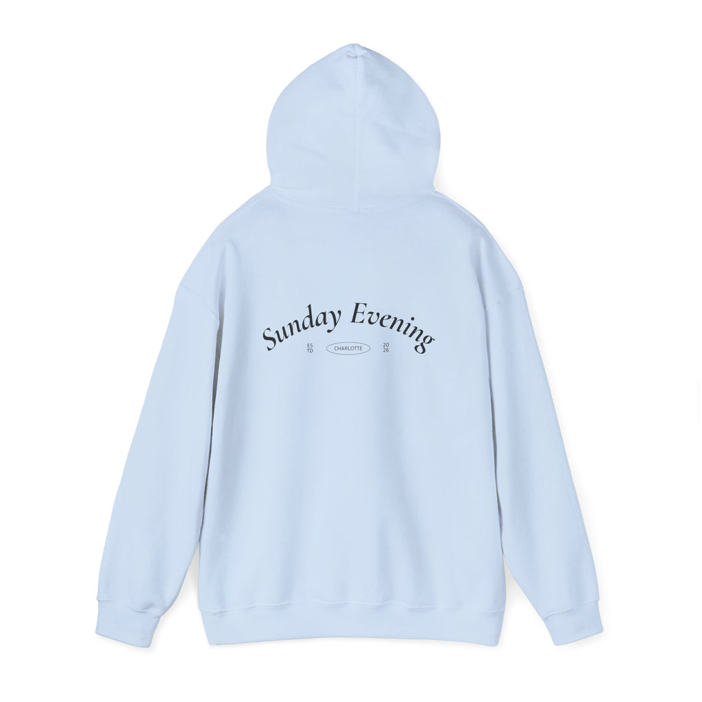 Sunday Evening Hoodie — Minimal Curved Text Pullover