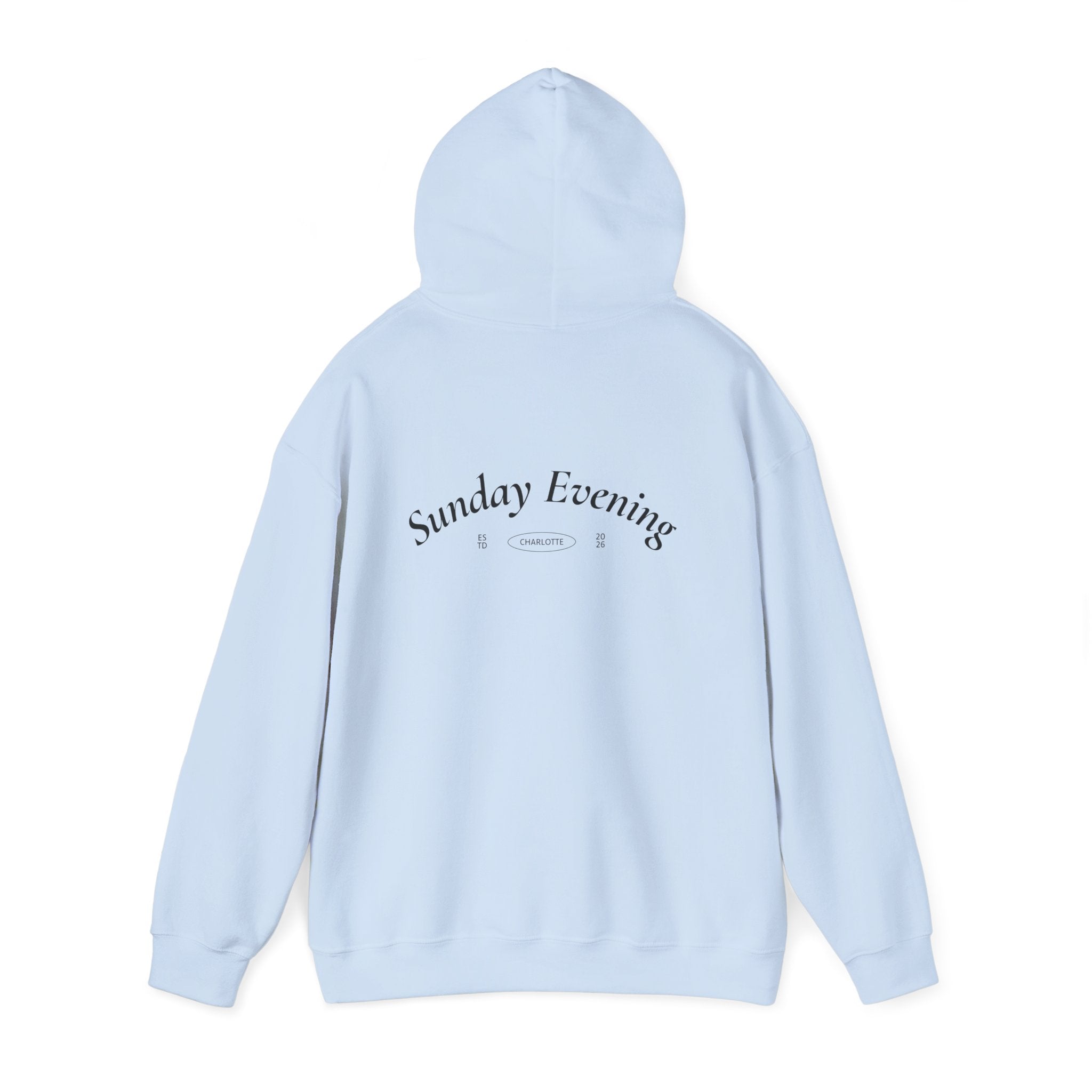 Sunday Evening Hoodie — Minimal Curved Text Pullover