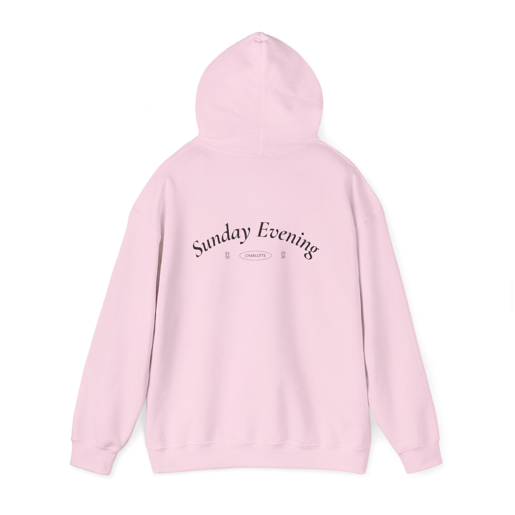 Sunday Evening Hoodie — Minimal Curved Text Pullover