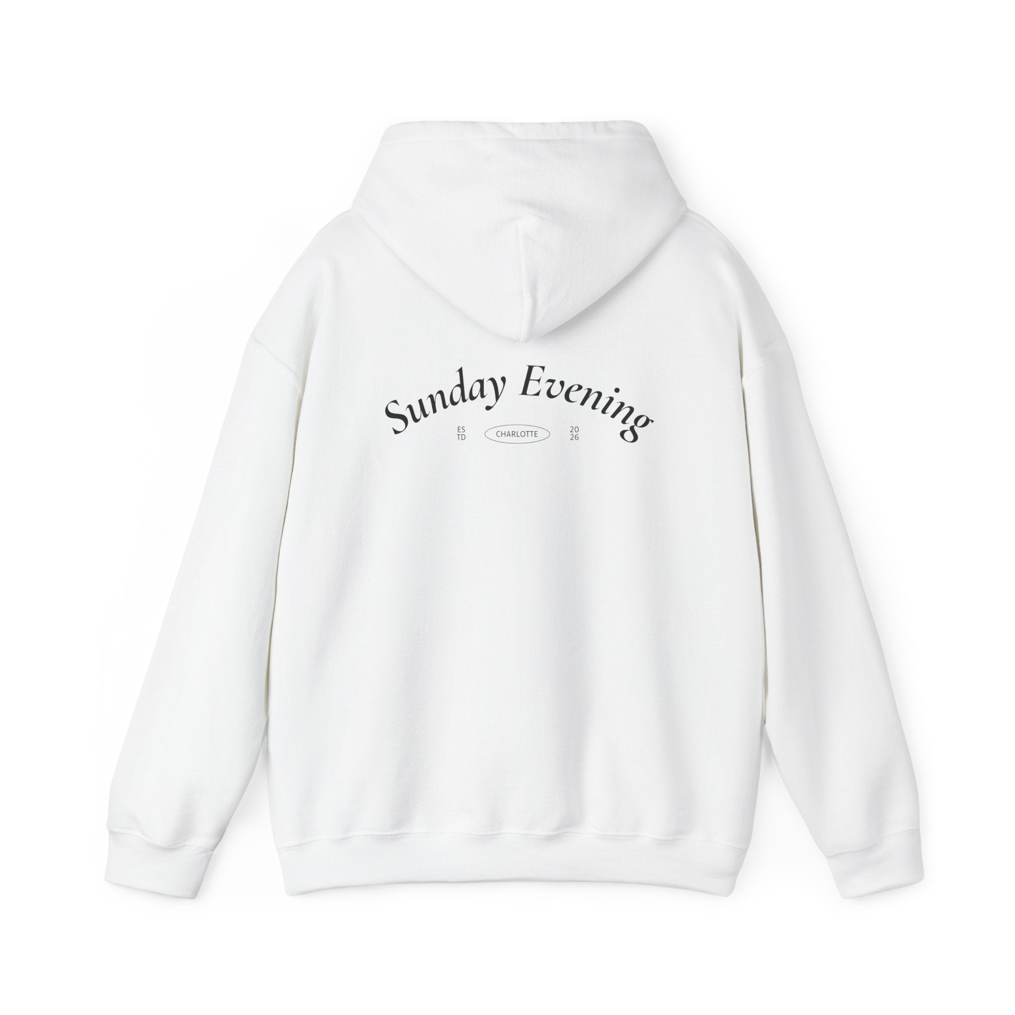 Sunday Evening Hoodie — Minimal Curved Text Pullover