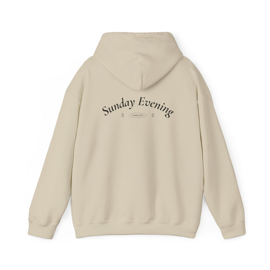 Sunday Evening Hoodie — Minimal Curved Text Pullover