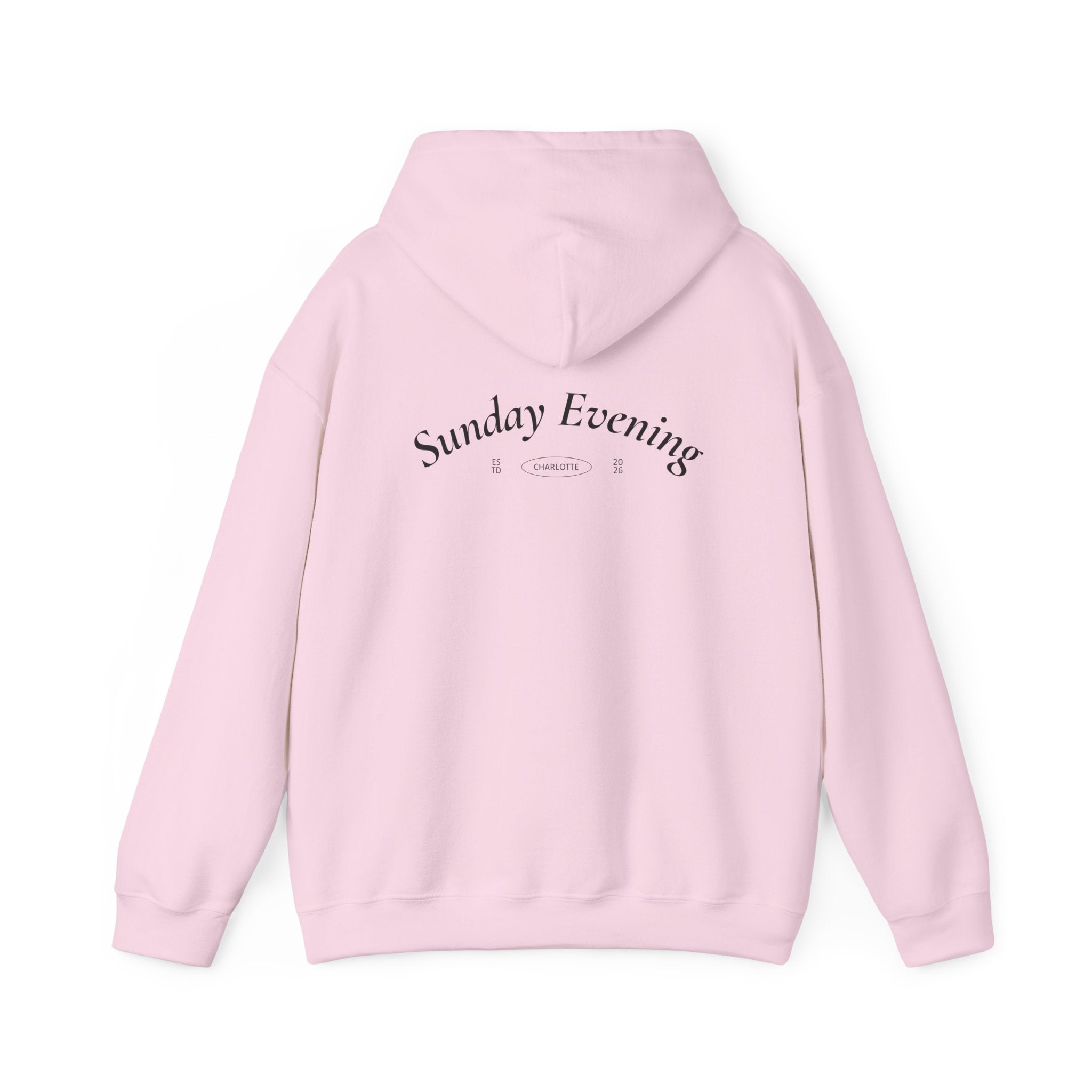 Sunday Evening Hoodie — Minimal Curved Text Pullover