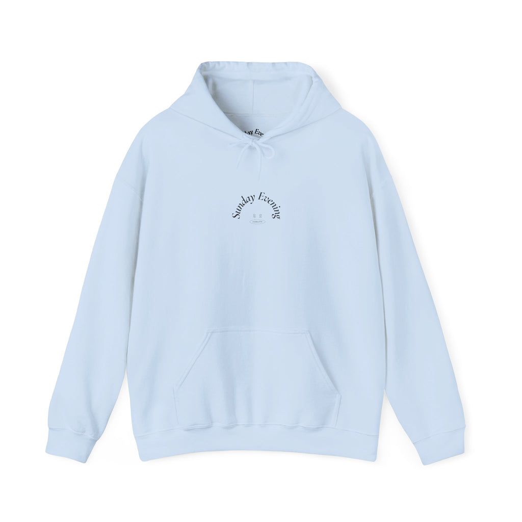 Sunday Evening Hoodie — Minimal Curved Text Pullover