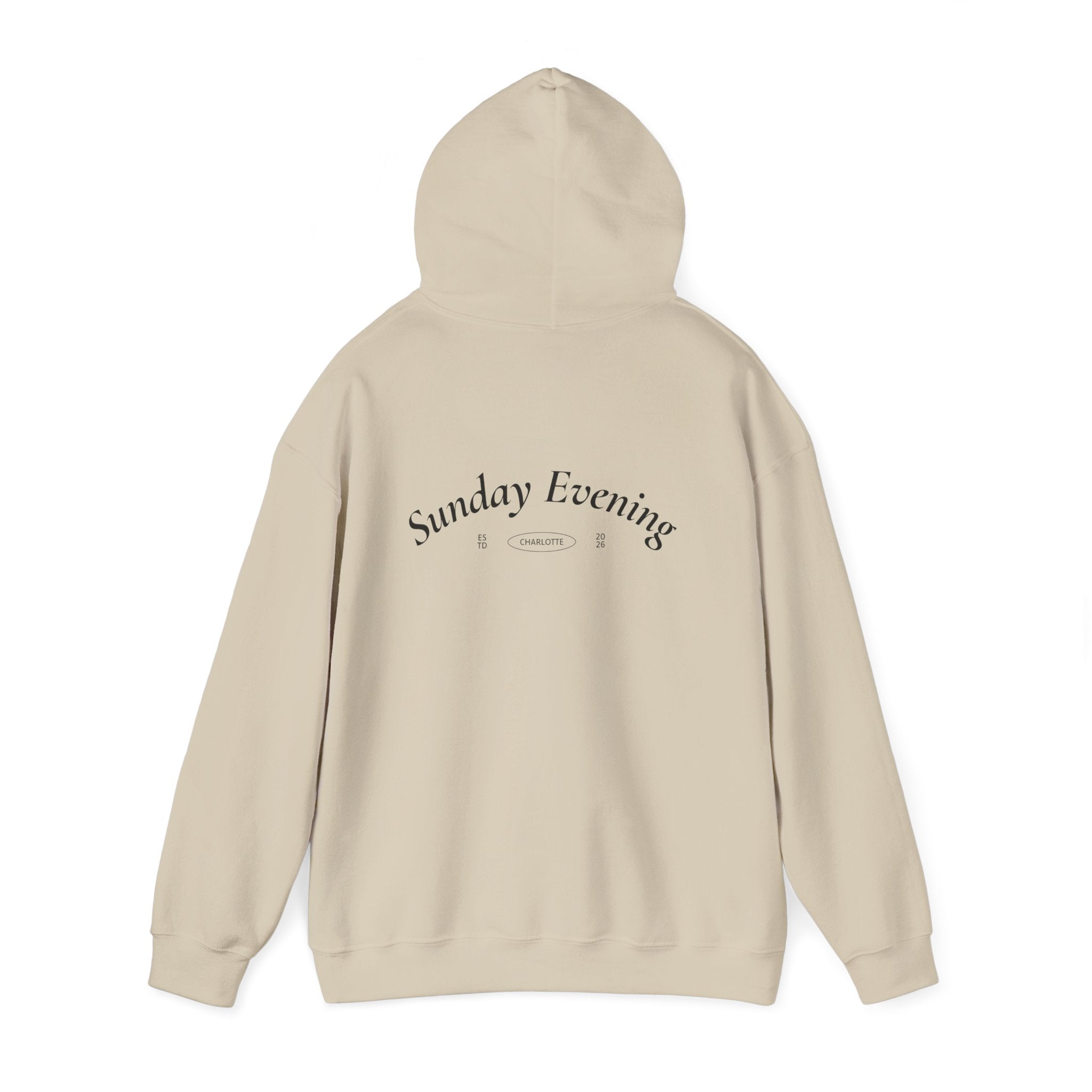 Sunday Evening Hoodie — Minimal Curved Text Pullover